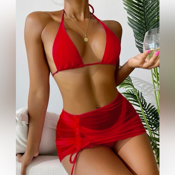 Red bikini 3 piece set - Picture 1 of 6